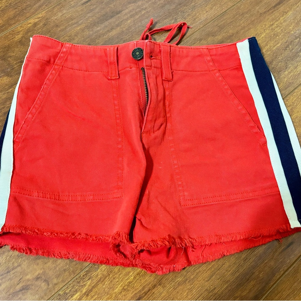 Pam & Gela Red Frayed Hem Short, Side Stripes and Lace up back (rare find)